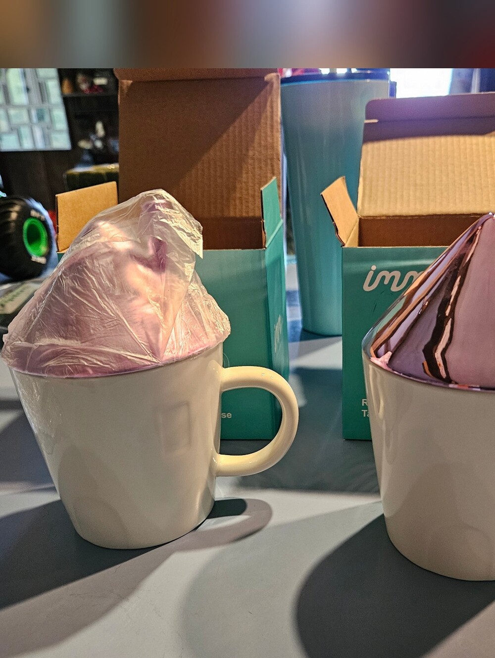 2 Pink Ceramic Mug Houses